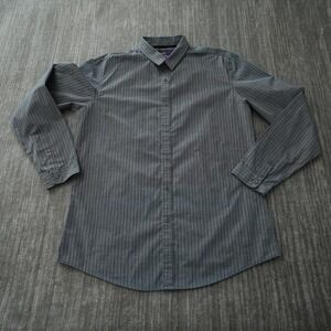 American Rag Shirt Men Gray Button Up Striped Black Long Sleeve Cotton Large
